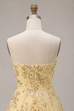 Strapless Yellow Sequins A-Line Mini Party Dress with Keyhole