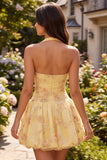 Halter A-Line Yellow Floral Embroidered Short Graduation Dress