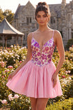 Pink A-Line Spaghetti Straps Cute Short Party Dress with Sequins