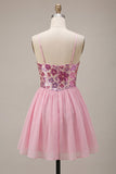 Pink A-Line Spaghetti Straps Cute Short Party Dress with Sequins