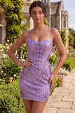 Spqrkly Purple Bodycon Corset Sequin Party Dress with Bows