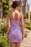 Spqrkly Purple Bodycon Corset Sequin Party Dress with Bows