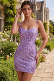 Spqrkly Purple Bodycon Corset Sequin Party Dress with Bows