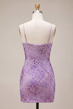Spqrkly Purple Bodycon Corset Sequin Party Dress with Bows