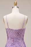 Spqrkly Purple Bodycon Corset Sequin Party Dress with Bows