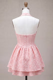 Halter Pink A-Line Ruffled Mini Cocktail Dress