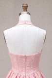 Halter Pink A-Line Ruffled Mini Cocktail Dress