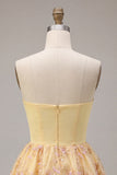 Strapless Light Yellow A-Line Embroidered Graduation Dress