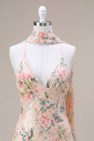 Sparkly White Pink Flower Bodycon Sequins Cocktail Dress with Fringes