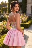Pink Sequins A-Line Spaghetti Straps Party Dress with Sequins
