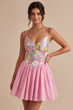 Pink Sequins A-Line Spaghetti Straps Party Dress with Sequins