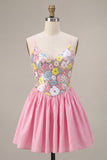 Pink Sequins A-Line Spaghetti Straps Party Dress with Sequins