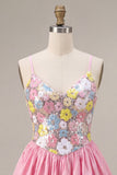 Pink Sequins A-Line Spaghetti Straps Party Dress with Sequins