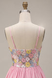 Pink Sequins A-Line Spaghetti Straps Party Dress with Sequins