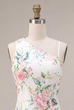Sparkly White Pink Flower Bodycon Sequins Cocktail Dress