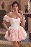 White and Pink A-Line Off the Shoulder Corset Floral Cocktail Dress