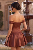 Desert Rose A-Line Satin Off the Shoulder Cocktail Dress with Bow