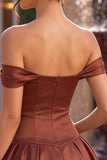 Desert Rose A-Line Satin Off the Shoulder Cocktail Dress with Bow