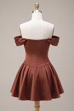 Desert Rose A-Line Satin Off the Shoulder Cocktail Dress with Bow