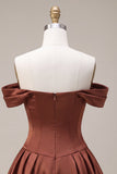 Desert Rose A-Line Satin Off the Shoulder Cocktail Dress with Bow