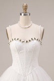 Lace Sweetheart White A-Line Corset Short Cocktail Dress with Ruffles