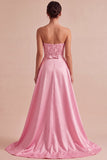 Strapless Pink Bodycon Sequins Cocktail Dress with Sash