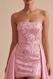 Strapless Pink Bodycon Sequins Cocktail Dress with Sash