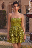 Olive A-Line Tiered Strapless Sequins Short Cocktail Dress
