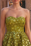 Olive A-Line Tiered Strapless Sequins Short Cocktail Dress