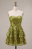 Olive A-Line Tiered Strapless Sequins Short Cocktail Dress