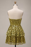 Olive A-Line Tiered Strapless Sequins Short Cocktail Dress