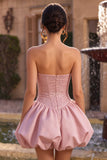 A-Line Pink Strapless Corset Satin Cocktail Dress with Beading