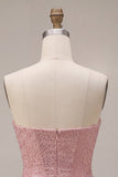 A-Line Pink Strapless Corset Satin Cocktail Dress with Beading