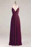 Sage Pleated A-Line Spaghetti Straps Maxi Bridesmaid Dress