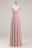 Sage Pleated A-Line Spaghetti Straps Maxi Bridesmaid Dress