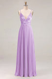 Sage Pleated A-Line Spaghetti Straps Maxi Bridesmaid Dress