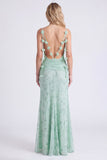 Sage Mermaid Floral Chiffon Spaghetti Straps Long Bridesmaid Dress