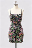 Lilac Bodycon Sequins Short Cocktail Dress with Lace Up Back