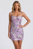 Lilac Bodycon Sequins Short Cocktail Dress with Lace Up Back