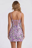 Lilac Bodycon Sequins Short Cocktail Dress with Lace Up Back