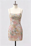 Lilac Bodycon Sequins Short Cocktail Dress with Lace Up Back