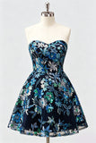 Sweetheart A-Line Lilac Sequins Cocktail Dress with Lace Up Back