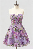 Sweetheart A-Line Lilac Sequins Cocktail Dress with Lace Up Back