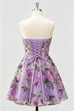 Sweetheart A-Line Lilac Sequins Cocktail Dress with Lace Up Back