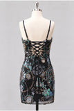 Sparkly Bodycon Sequins Short Cocktail Party Dress with Lace Up Back