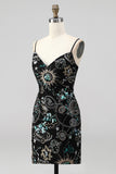 Sparkly Bodycon Sequins Short Cocktail Party Dress with Lace Up Back