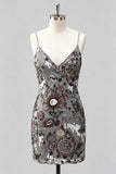 Sparkly Navy Bodycon Sequins Short Cocktail Party Dress with Lace Up Back
