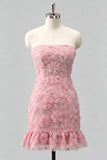 Strapless Sage Green Bodycon Ruffled Beaded Graduation Dress with Lace Up Back