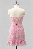 Strapless Sage Green Bodycon Ruffled Beaded Graduation Dress with Lace Up Back