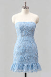Strapless Sage Green Bodycon Ruffled Beaded Graduation Dress with Lace Up Back